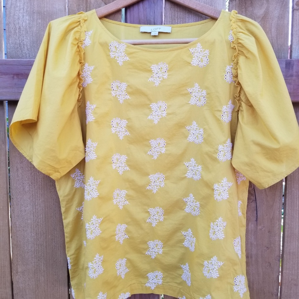Loft Mustard Yellow Eyelet Top (L)